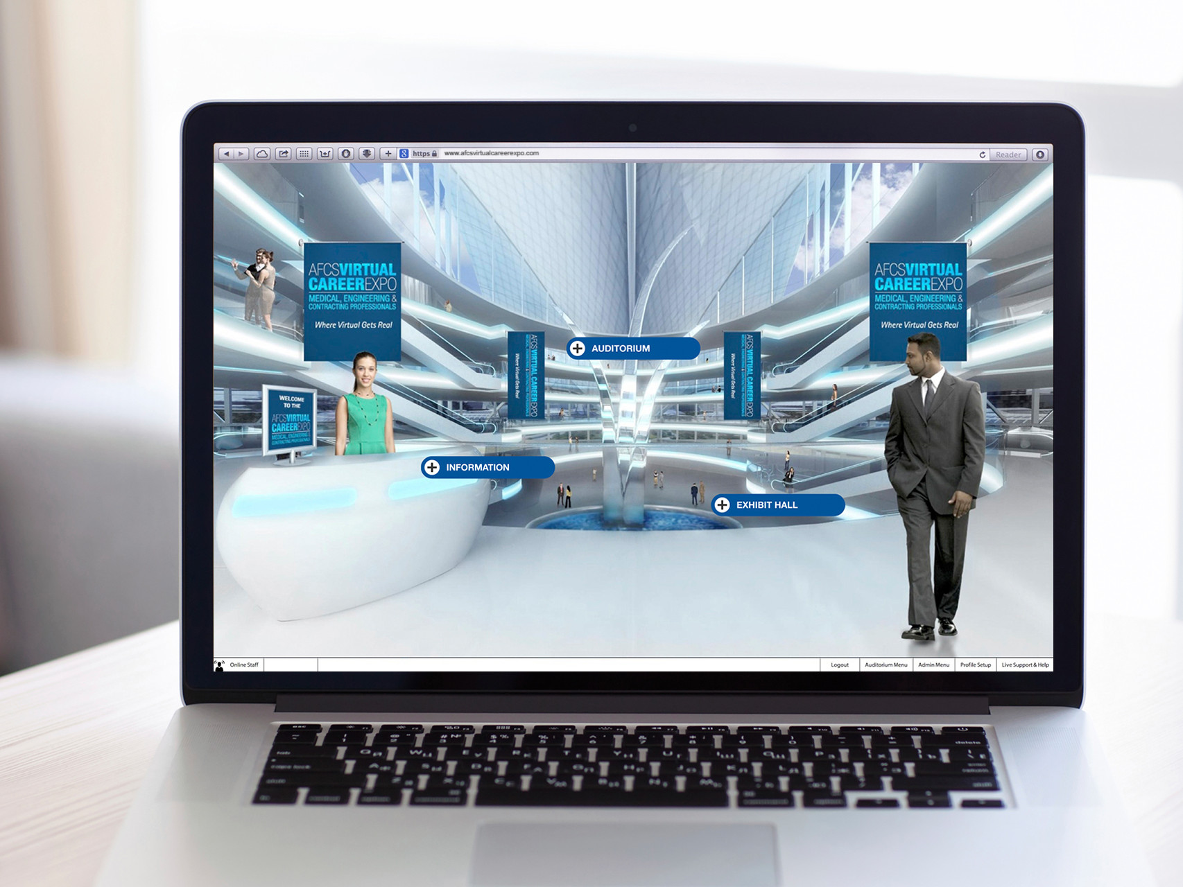 Virtual career fair on a laptop.