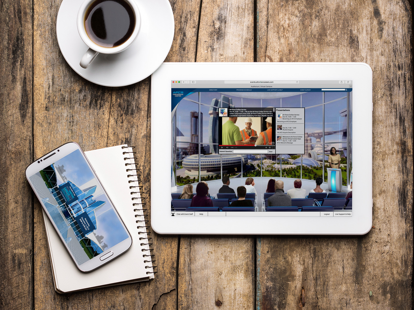 Virtual career fair on tablet and mobile devices.