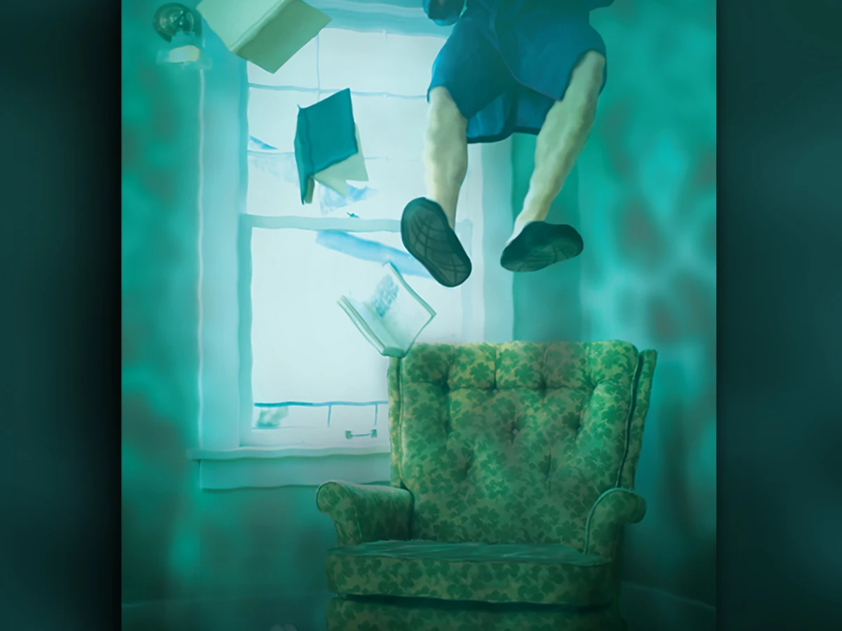 Humorous ad featuring man in flooded home.