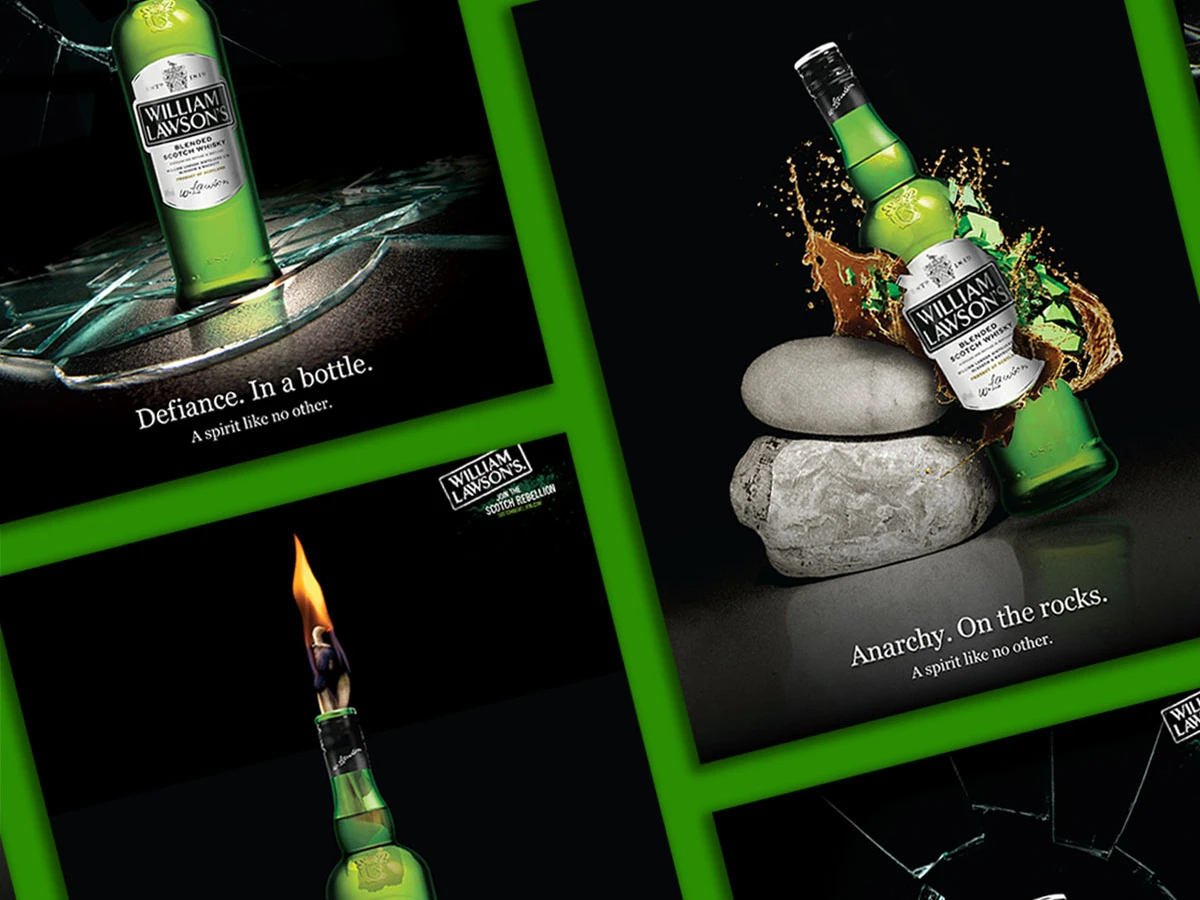 Selection of ads featuring William Lawson's bottle.